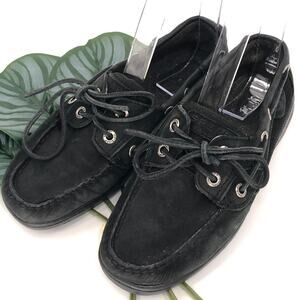 Sperry Top-Sider Black Bluefish 2-Eye Leather Slip On Tie Accent Boat Shoes